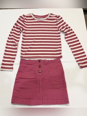 NWOT Girls Pink & Cream Long-Sleeve Tee with Pink Button-Front Skirt Set